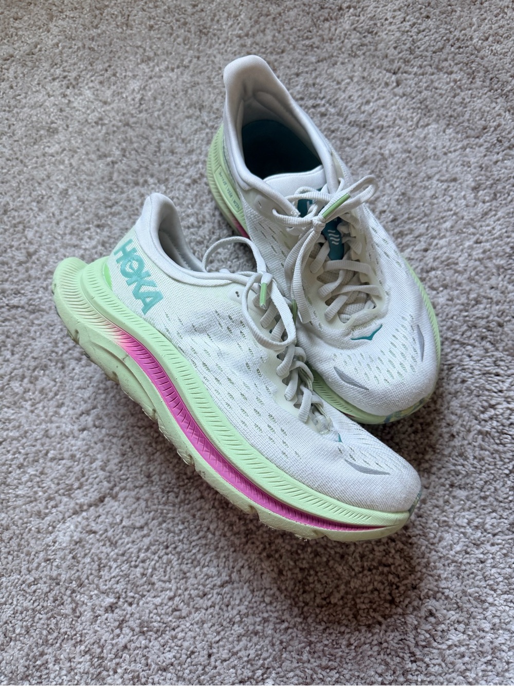 Hoka One One Women's White Mint with Pink Accent Running Shoes